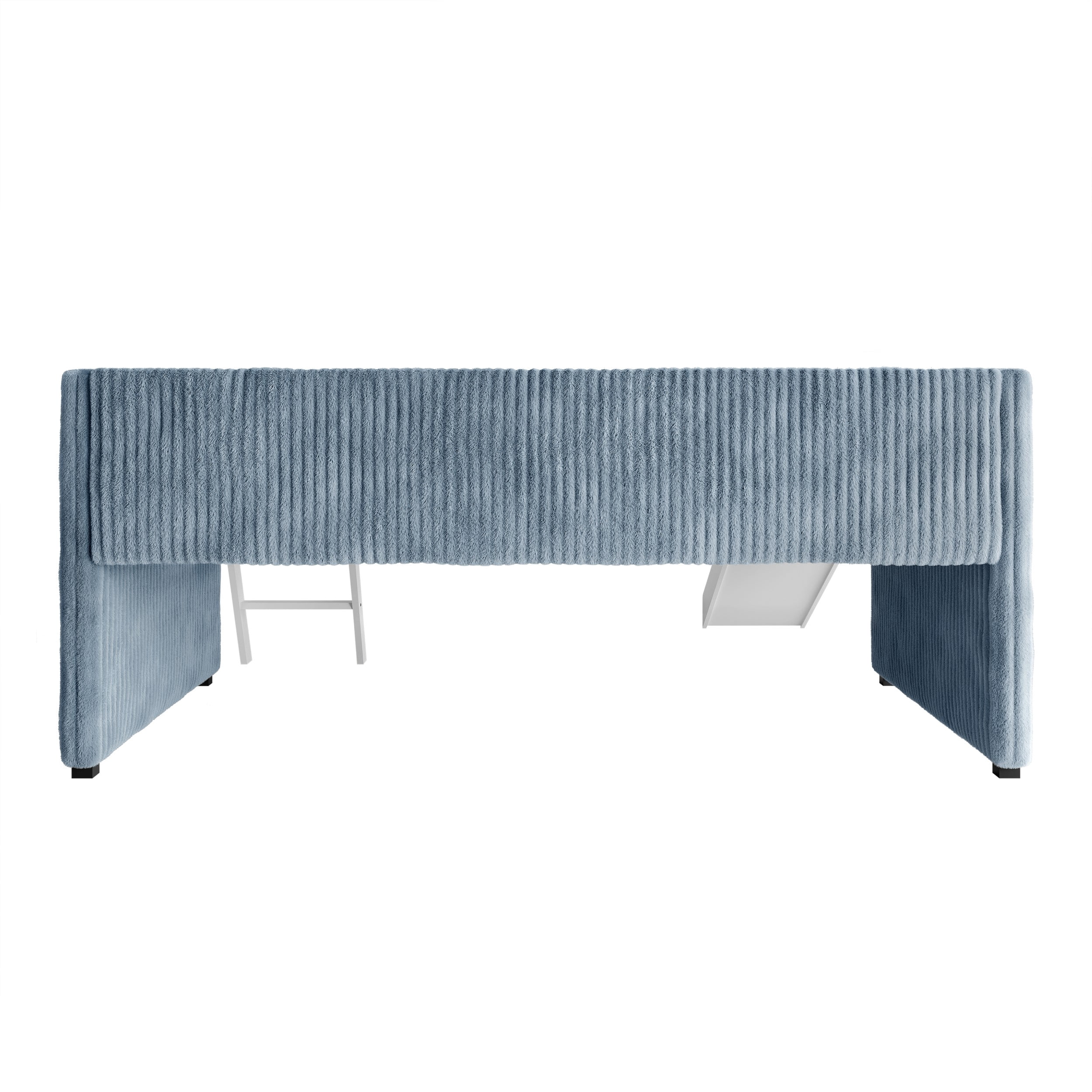 Home Design Totowa Kids Upholstered Low Loft Bed with Slide & Ladder, Soft Corduroy Fabric Twin Loft Bed for Boys & Girls, Light Blue