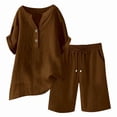 thumbnail image 5 of Sakmal High Waisted Women's Cotton Linen Shorts Sets Straight Leg Plus Szie Bermuda 2 Piece Outfits Brown Solid Stretchy Ladies Shorts L, 5 of 5
