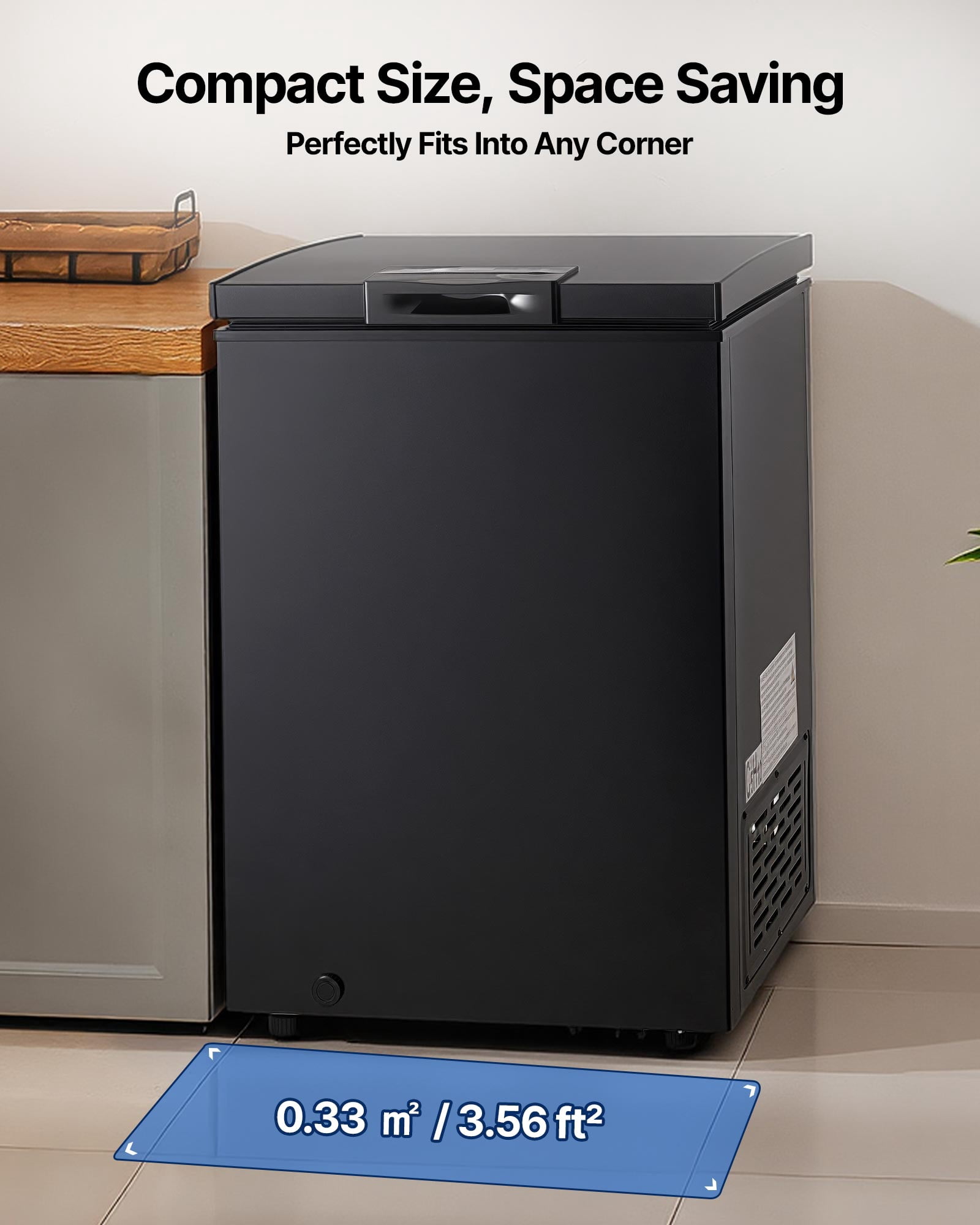 VEVOR Chest Freezer, 3.3 Cu.ft Compact Deep Freezer, Free Standing Top Open Door Chest Freezers with 2 Removable Baskets & Adjustable Thermostat - Energy Saving, Low Noise & Garage Ready, Black