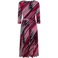 thumbnail image 2 of Bon Rosy, Women's, 3/4 Sleeve Faux Wrap Midi Dress Knee Length, Fuchsia, S, 2 of 2