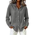 thumbnail image 6 of VBVC Women's Cotton Linen Button Down Shirts , Ladies' Long Sleeve Hooded Tops , Casual Drawstring Hoodies For Women, M-2XL, 6 of 9