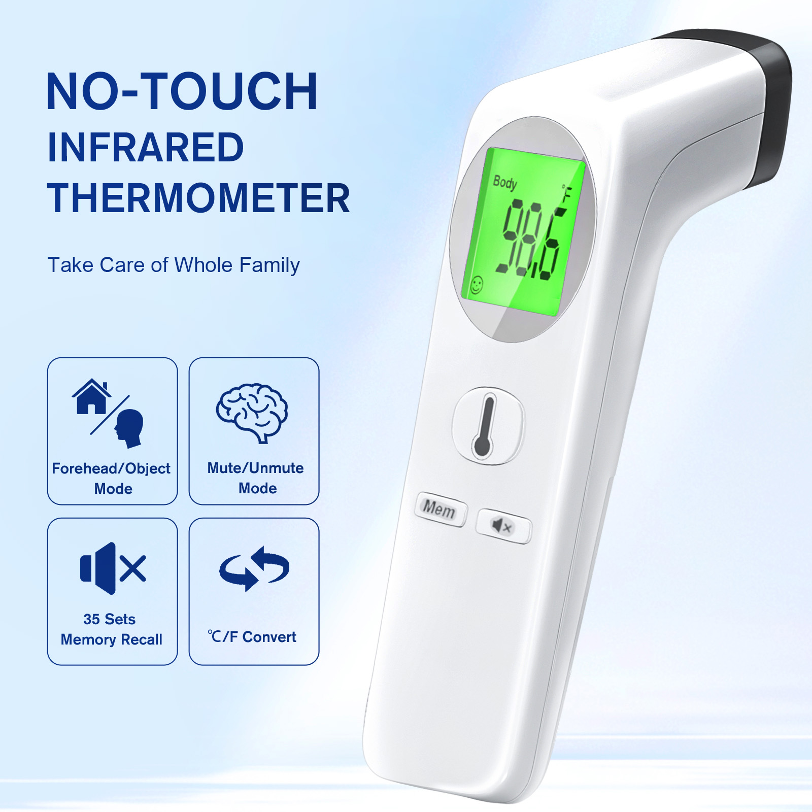 DISEN Forehead Thermometer for Adults and Kids,Baby Thermometer with 35 Memory & Mute Function,No-Touch Infrared Thermometer with LED Display, Ideal for The Whole Family