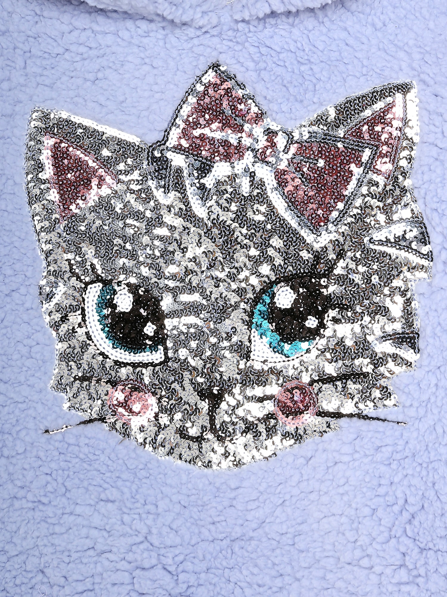 Miss Chievous Girls Sequin Critter Plush Faux Sherpa Pullover Hoodie