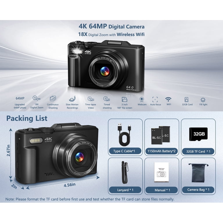 Digital Camera for Photography,Xorlink 4K Vlogging Camera for
