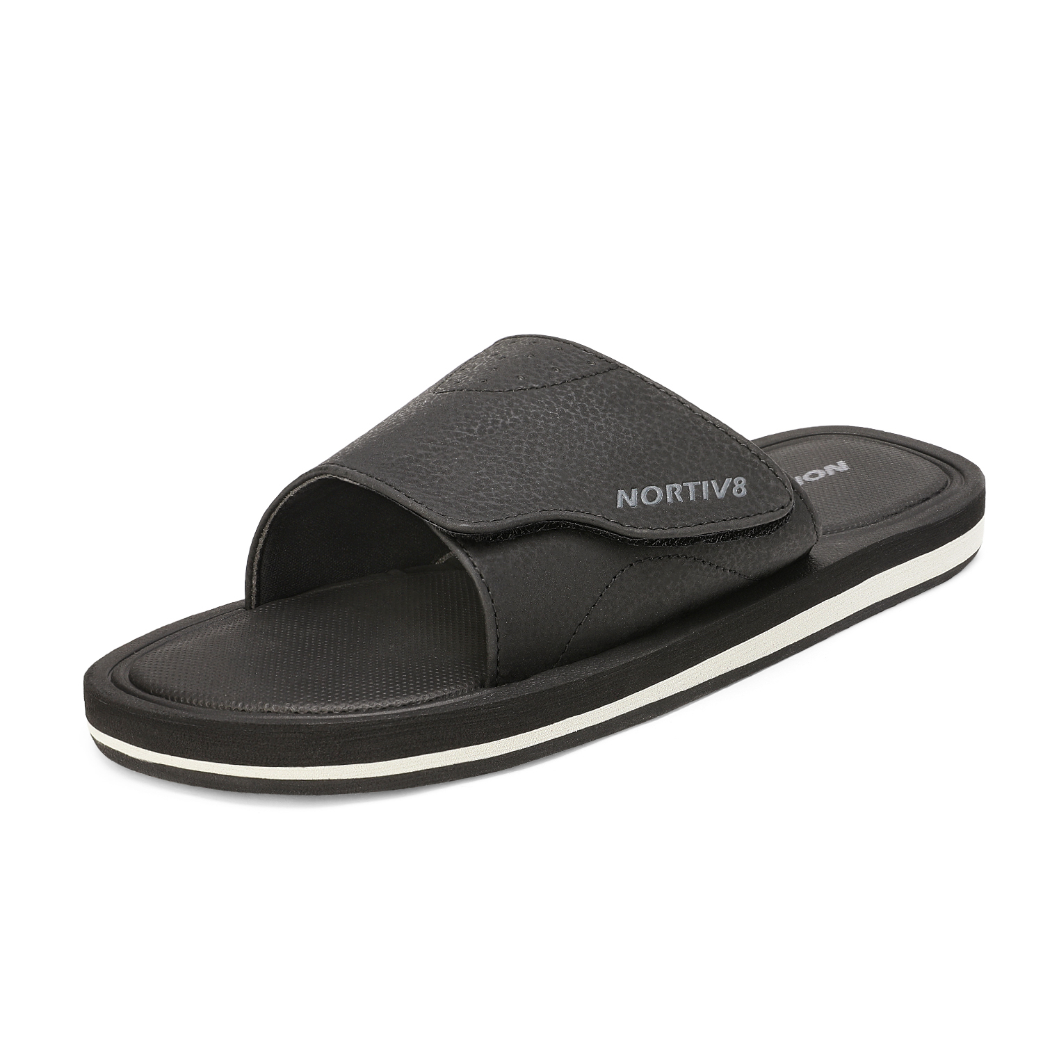 Nortiv 8 Men's Memory Foam Adjustable Slide Sandals Comfort Lightweight Beach Shoes Summer Outdoor Slipper Fusion Black Size 14 - image 1 of 5