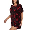 thumbnail image 2 of Fuzoiu Red Skulls 2 Print Women's Short-Sleeved Pajama Set,Lounge Sleepwear Set,Womens Pajama Sets 2 Piece,Button-Up Top and Shorts with Pockets-3X-Large, 2 of 7