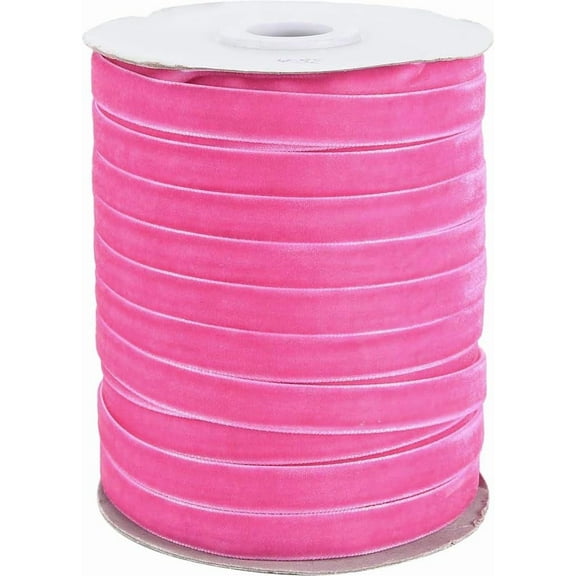 50 Yards 3/8 Inch Thin Hot Pink Velvet Ribbon Vintage Soft Soild Single Faced Velvet Fabric Ribbons Bulk Roll with Spool