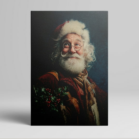 1pc Santa Claus Portrait Canvas Wall Art with Holly - framed Decor room hanging Wall Picture Decor for Home Gifts, living room, bathroom, bedroom, kitchen wall art decor canvas wall art