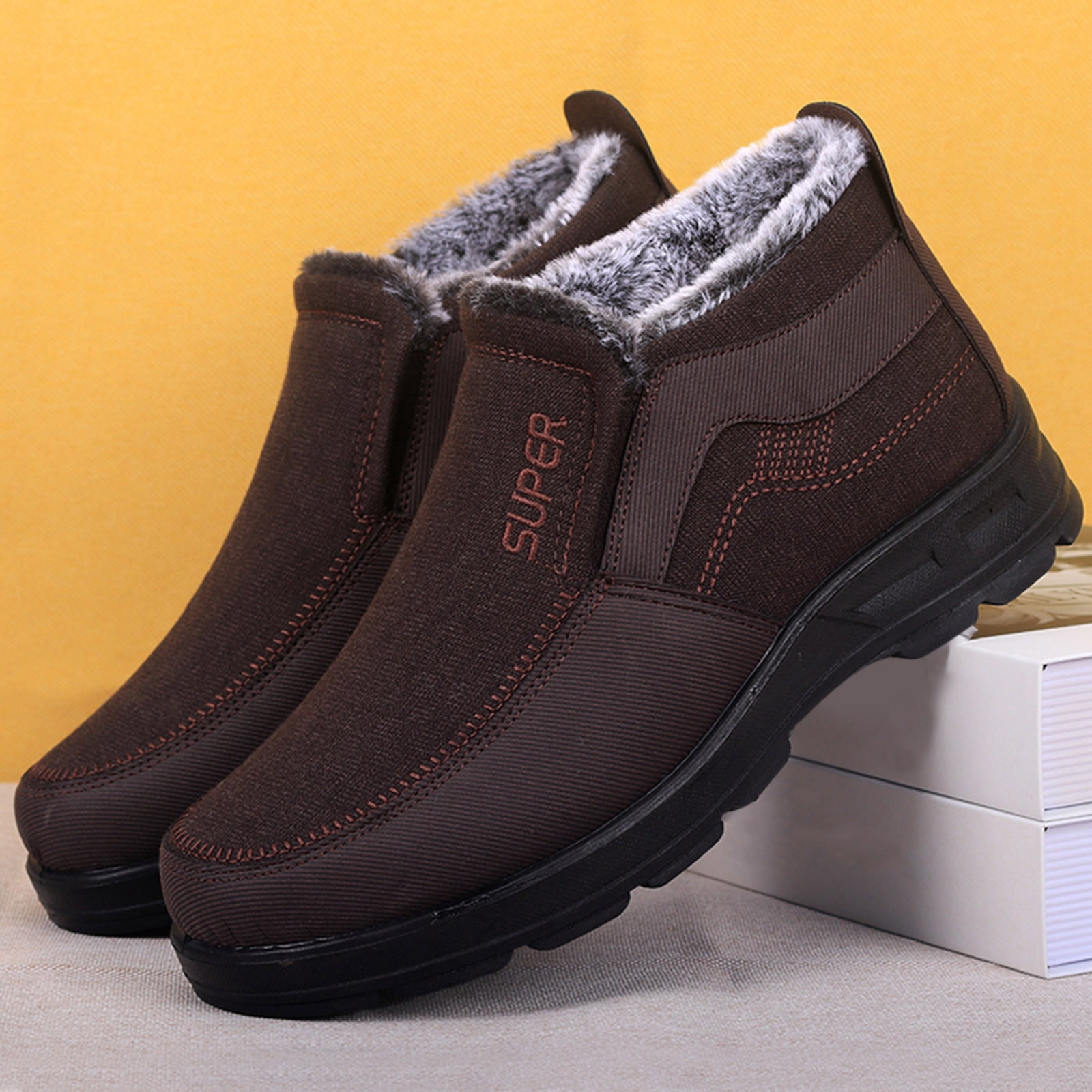 Chenyee Men's Winter Slip On Warm Ankle Boots Outdoor Water-proof Non Slip Fleece Lined Hiking Shoes