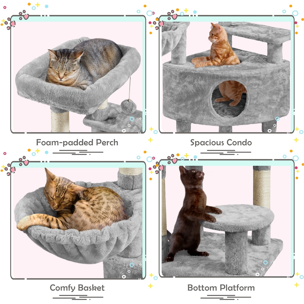 Yaheetech 46'' Multilevel Cat Tree with Cat Condo & Scratching Posts, Light Gray