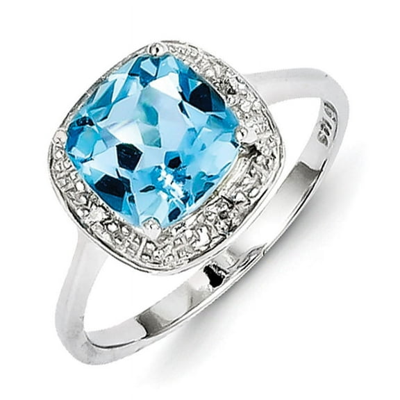 Primal Silver Sterling Silver Rhodium-plated Diamond and Swiss Blue Topaz Ring