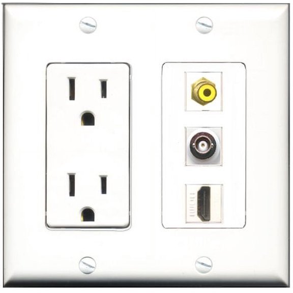 RiteAV - 15 Amp Power Outlet 1 Port HDMI 1 Port RCA Yellow 1 Port BNC Decorative Wall Plate