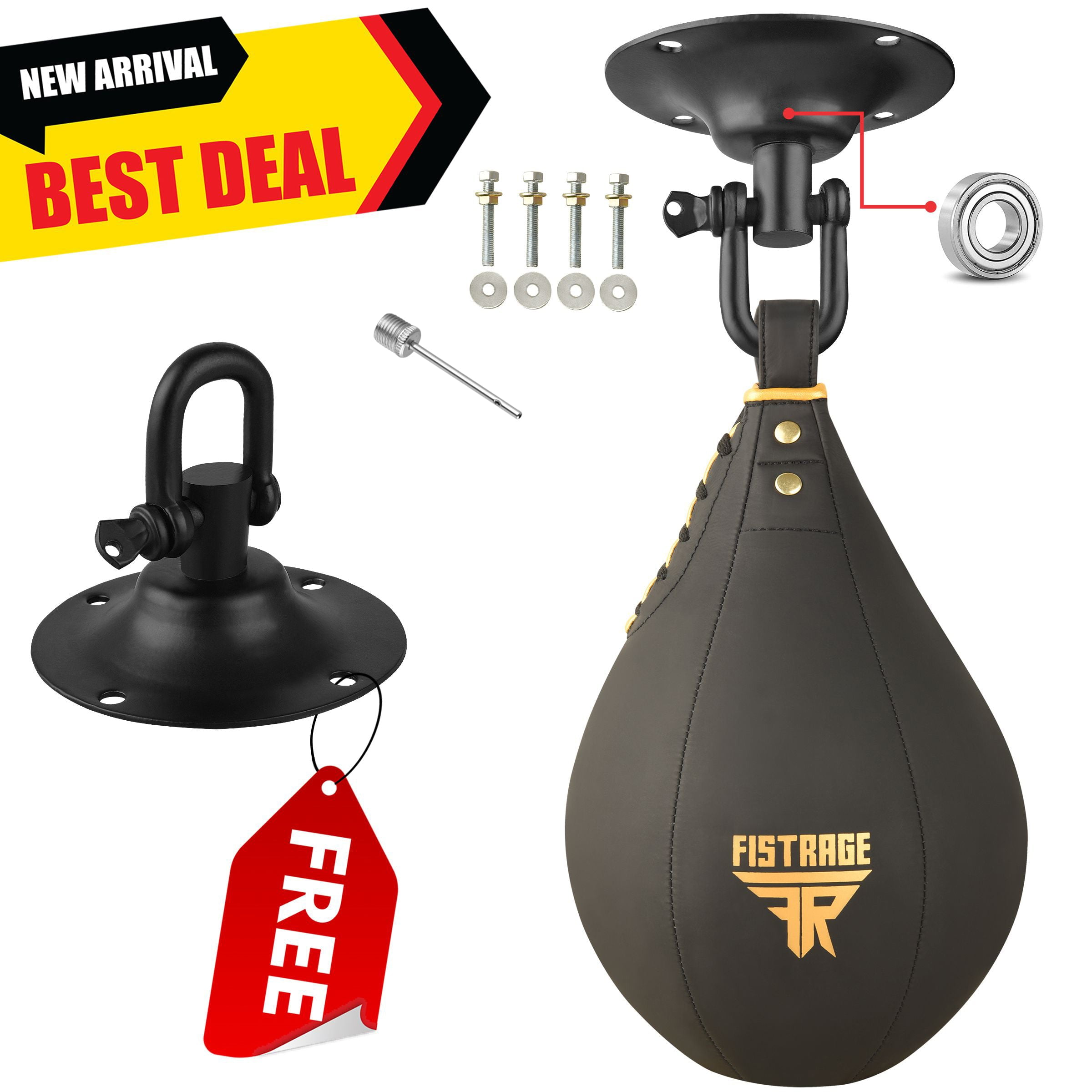 Fistrage Leather Fitness Speed Bag, Black & Gold