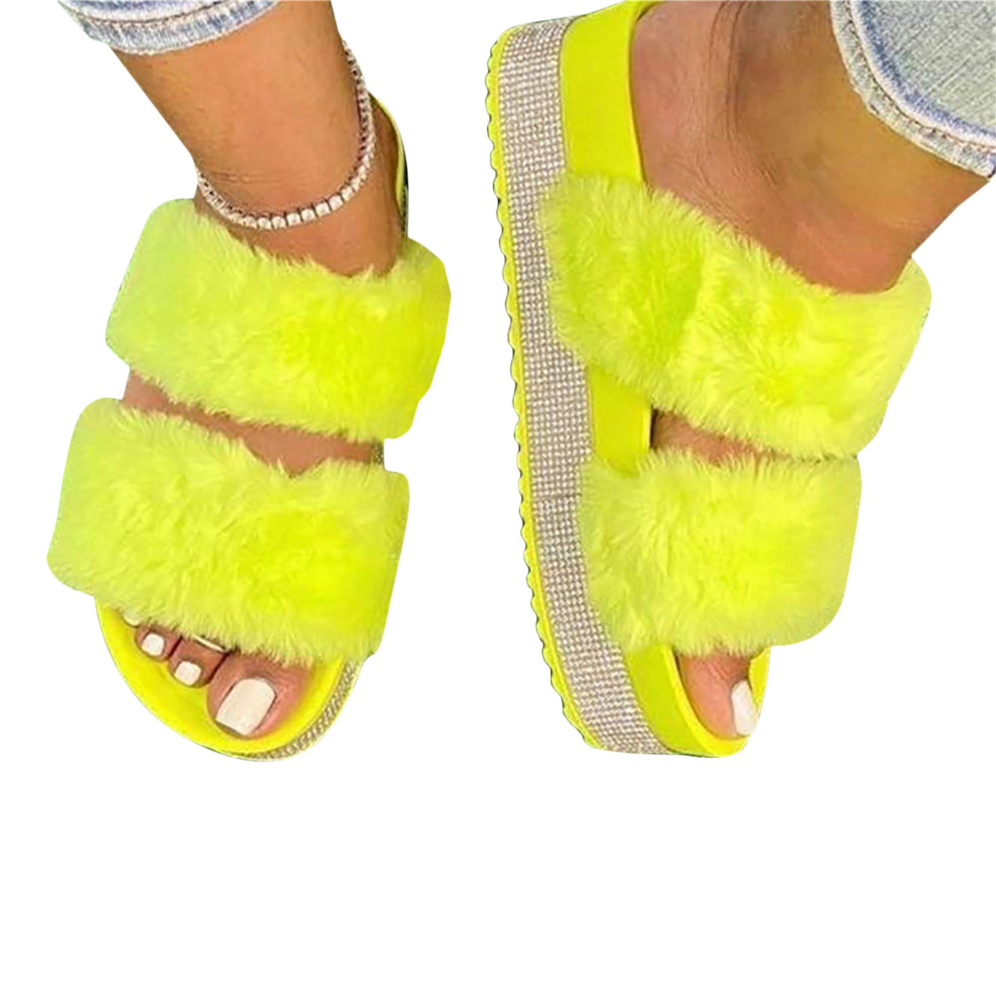 platform fluffy slippers