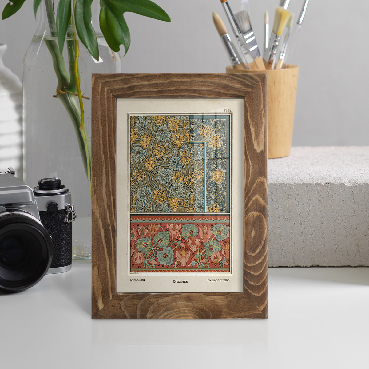 Nouveau Decorative I - Framed Print w/glass - Walnut