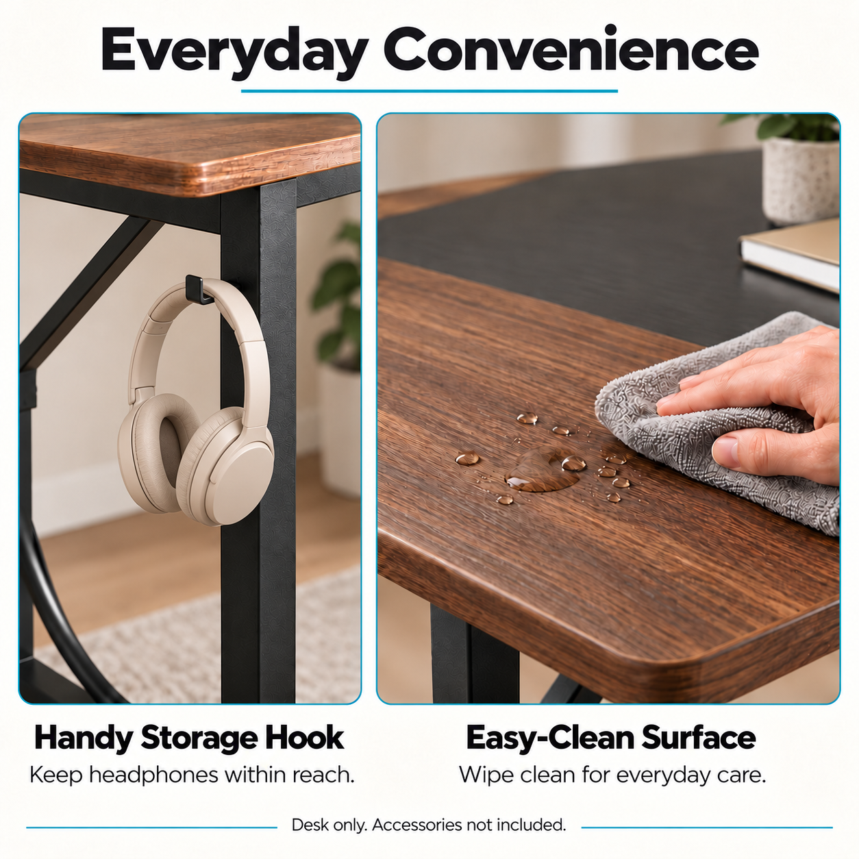 Pinmoco 63" Executive Desk with Metal Frame, Black and Walnut photo 5
