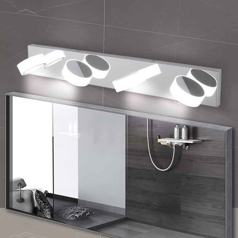 29" Modern Chrome LED Vanity Light - 4-Light Dimmable Bathroom Wall Fixture with 360° Rotatable Arms, 24W 6000K Daylight Mirror Lighting