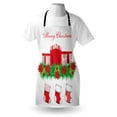 thumbnail image 4 of Christmas Apron, Stockings Hanging for Santa Mistletoe Illustration Merry Christmas for All, Unisex Kitchen Bib with Adjustable Neck for Cooking Gardening, Adult Size, Red Emerald White, by Ambesonne, 4 of 4