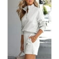thumbnail image 2 of Liacowi Women 2 Piece Loungewear Set Casual Solid Color Long Sleeve Sweatshirt and Shorts Outfits Loose Fit Clothes, 2 of 4