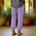 thumbnail image 7 of Women Linen Pants Summer Casual Gaucho Pants Drawstring Elastic Waist Wide Leg Slacks Loose Fitting Beach Attire Purple XXL, 7 of 7