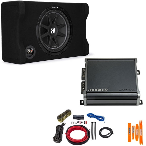 KICKER 12" Comp Subwoofer in Down Firing Enclosure with Amplifier & Wire Kit