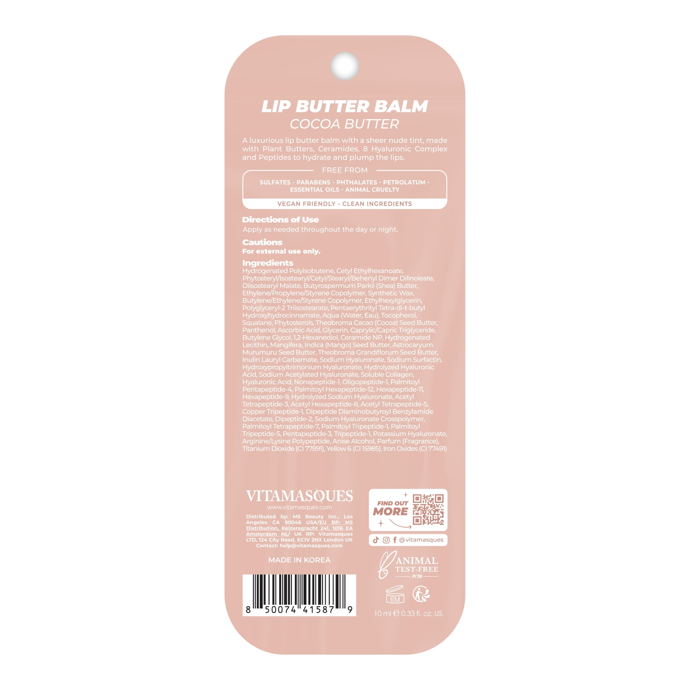 Vitamasques Lip Butter Balm, Cocoa Butter, 0.33 fl oz