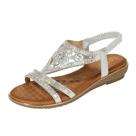 

CBGELRT Womens Sandals Silver Sunflower Shoes Women Sandals Flip Shoes Fashion Buckle Sandals Shoes Summer Sandals for Women Wedges Strap Flops Women s Sandals Womens Flat Sandals