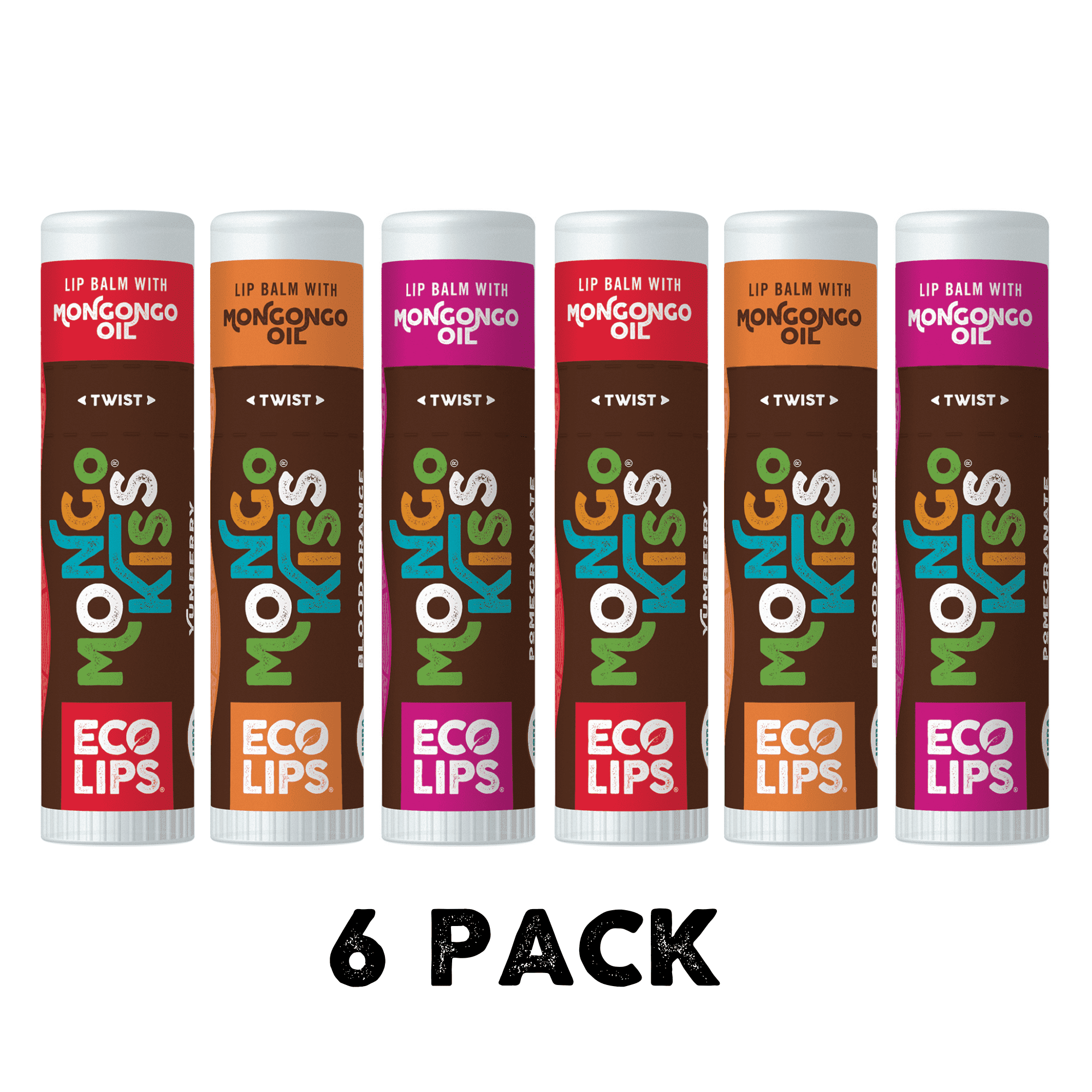 Eco Lips Mongo Kiss® Organic Lip Balm 6 Pack Variety [Pomegranate Yumberry Blood Orange]