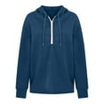 thumbnail image 7 of UAMVSH Women Half Zipper Hoodie Casual Solid Color Long Sleeve Hooded Pullover Loose Fit Side Slit Drop Shoulder Sweatshirts(X-Large,Navy), 7 of 7