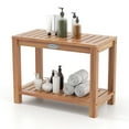 thumbnail image 1 of Gymax 24 Inch Teak Wood Shower Bench Inside Shower Stool w/ Storage Shelf for Adults, 1 of 10