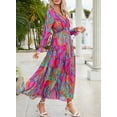 thumbnail image 4 of SHEWIN Women's Long Maxi Dresses Deep V Neck Floral Boho Maxi Dress Long Sleeve Evening Dress Cocktail Party Wedding Dresses M, 4 of 8