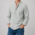 thumbnail image 5 of Havenx Cotton Linen Shirts for Men Long Sleeve Button Down Shirts Stand Collar Solid Color Tops Vintage Soft Japan Style Summer Vacation Clothes,Light Gray L, 5 of 5