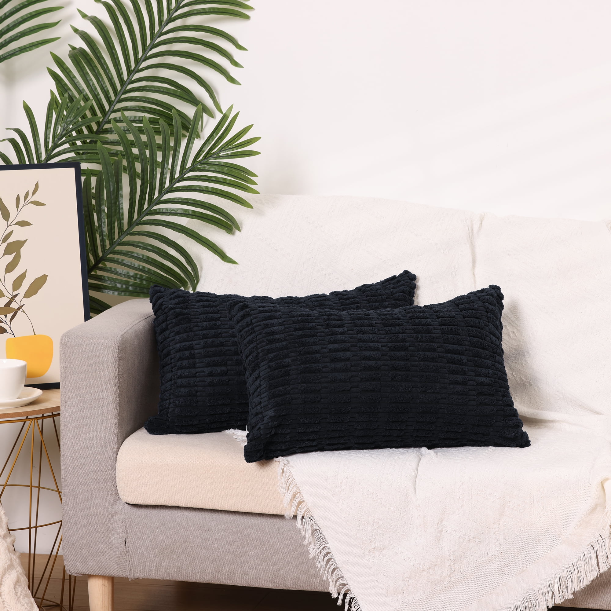 Unique Bargains Corduroy Soft Square Cushion Covers Pillow Covers 2 Pcs Black 12" x 20"