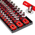 thumbnail image 1 of Ernst Manufacturing 8490 Socket Boss: 3-Rail Socket Organizer Tool Tray with 40 Clips (1/4", 3/8", 1/2") - Red, 13-Inch Rails for Toolbox Storage - Made in USA, 1 of 4