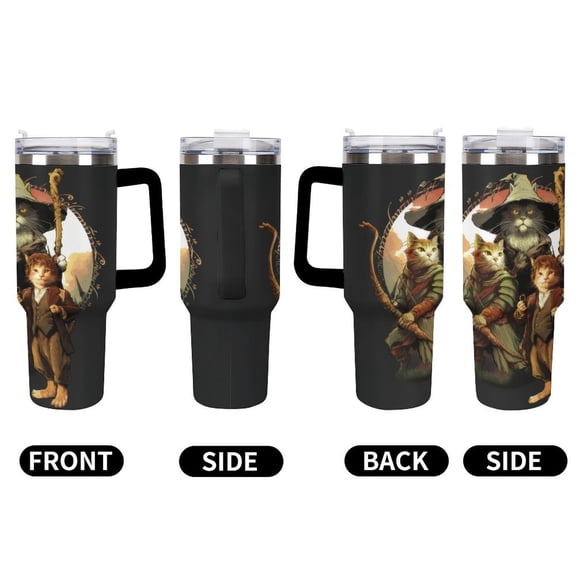 Lord of the Rings Travel Mug Sublimation 40 Oz for Hot and Cold Beverages Leak Proof,Insulated with Handle Spillproof Lid Cat of The Rings