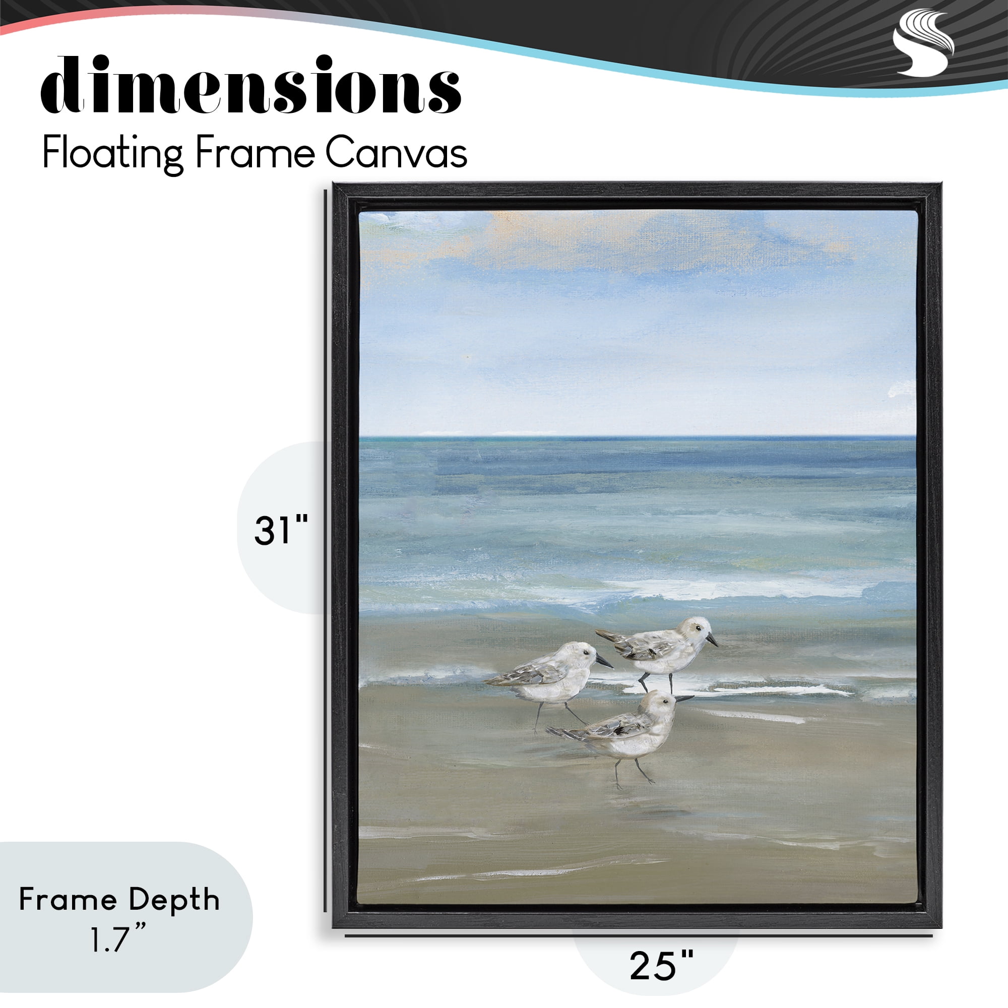 Stupell Industries Three Shorebirds & Gentle Waves Black Framed Floater Canvas Wall Art, design by Nan