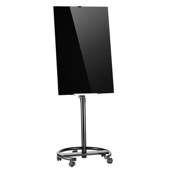 KFFKFF Glass Dry Erase Board 35.4 x 23.6 in Magnetic Whiteboard with Round Base, Frameless Design, Mobile Stand and Wheels, Includes Markers, Magnets, and Eraser, Suitable for Office, Classroom,Black