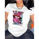 thumbnail image 1 of English Lips Creative Abstract Pattern Print Women's Fashion Trendy Round Neck Short Sleeve, Simple Casual Sports T-shirt, Holiday Comfortable Summer Top Women's Clothing, 1 of 6