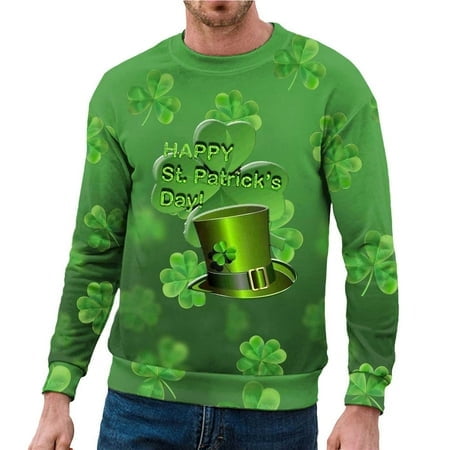 PMUYBHF Chemise de Vacances pour Hommes Imprimé de la Saint-Patrick Composite Manches Longues Col Rond Sweat à Capuche m