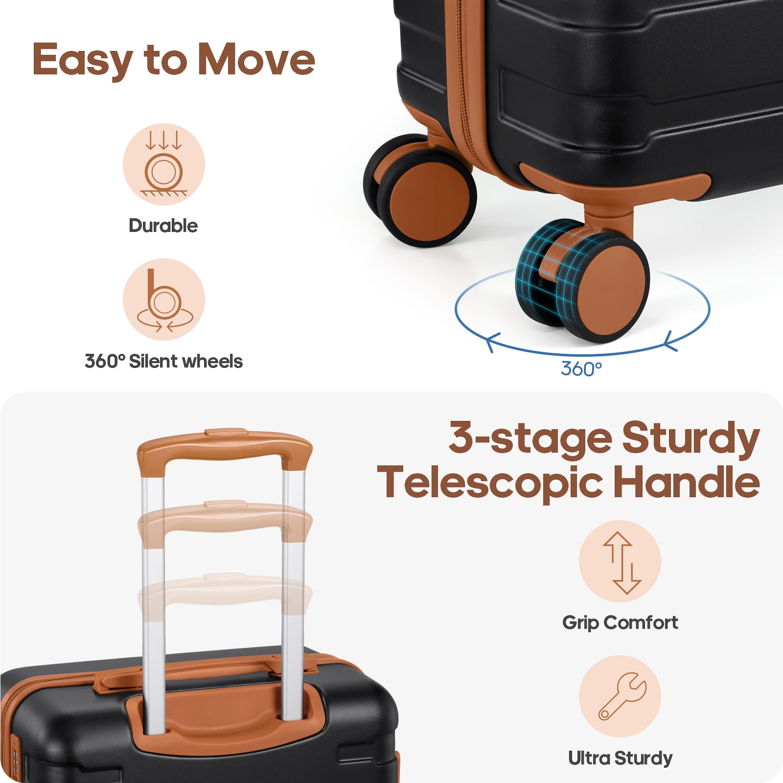 MIUSSE Carry on Luggage Set 3 Piece Hard Shell Luggage Sets with YKK Zipper Spinner Wheels TSA Lock Carry on with Backpack Set
