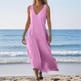thumbnail image 4 of Admvng Robes pour Femmes Décontractées à Col en V Sans Manches Robe d'Été Grande Taille Ample Longue Robe de Plage d'Été P-2TG, 4 of 7