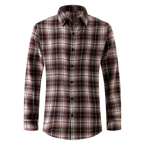 ZCFZJW Mens Button Down Shirts Regular Fit Long Sleeve Casual Plaid Flannel Shirt with Pockets Vintage Cowboy Pearl Snap T-Shirts Tops Red M