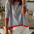 thumbnail image 2 of Knitted Sweater European and American Stripe Contrast Color Design Shoulder Long Sleeve Top, 2 of 6