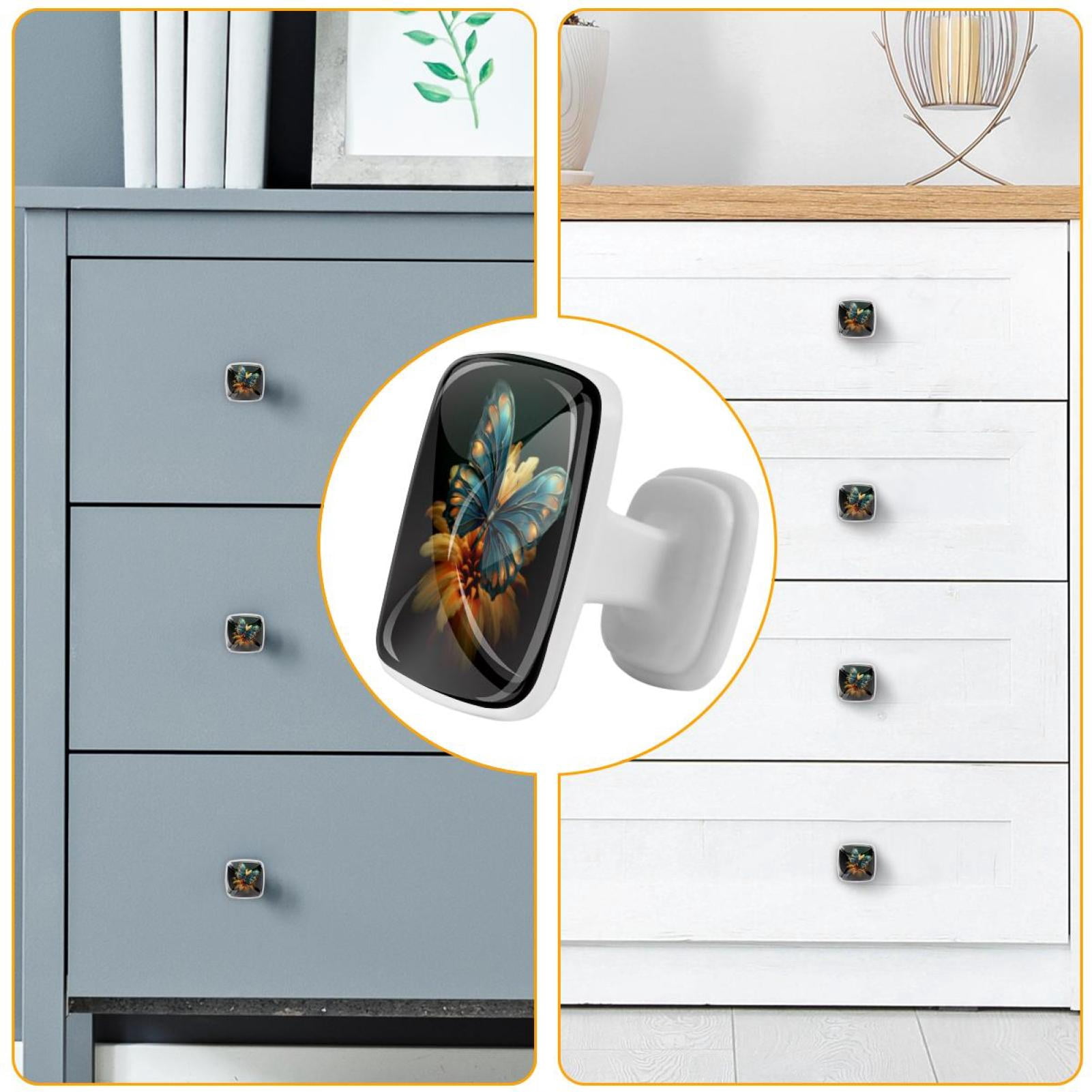 HemaKayy 4 Pack 1.18" Decorative Cabinet Knobs - Durable ABS Glass Handles for Cabinets, Drawers, and More - Enhance Your Home Kitchen Furniture Decor - Turquoise Blue Butterfly Lily Flower