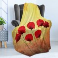 thumbnail image 4 of Poppy Flower Soft Flannel Fleece Throw Blanket, Poppies on Old Aged Retro Featured Backdrop Design Past Days Drama, Cozy Plush for Indoor and Outdoor Use, 70" x 90", Scarlet Pale Yellow, by Ambesonne, 4 of 5