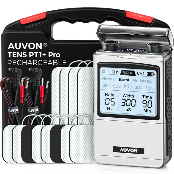 Estimulador muscular TENS Unit AUVON, recargable, 8 modos, 12 almohadillas