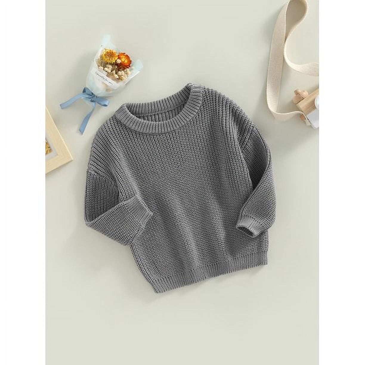 Toddler Boy/Girl Solid Color Round-collar Knit Sweater
