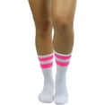 thumbnail image 4 of ToBeInStyle Women's Acrylic Ankle High w/ Striped Top Athletic Socks - White/Hot Pink, 4 of 5