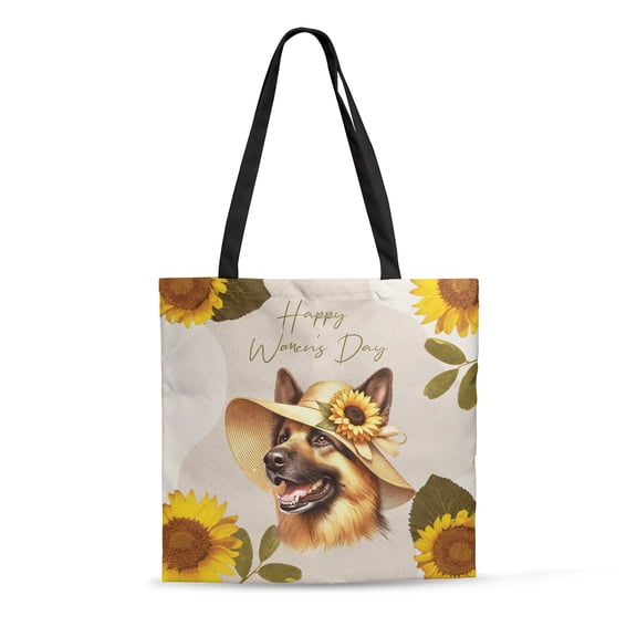 Happy Women's Day German Shepherd Sunflower Vintage Proud Mom All Over Print 3D Canvas Tote Bag Alsatian Dog Lover Gifts Reusable Handbag - 02030
