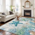 thumbnail image 2 of Teal Starfish Coastal Area Rugs 5'x7', Washable Small Throw Rugs for Laundry Room Playroom, Summer Beach Coral Nautical Ocean Indoor Outdoor Rug Non-Slip Low Pile Carpet Runner Reversible Floor Mats, 2 of 8